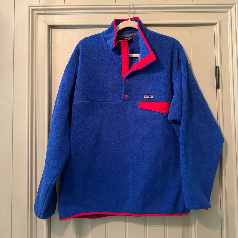 Patagonia Men’s Synchilla Snap Pullover Size Large Royal Cobalt Blue with Red